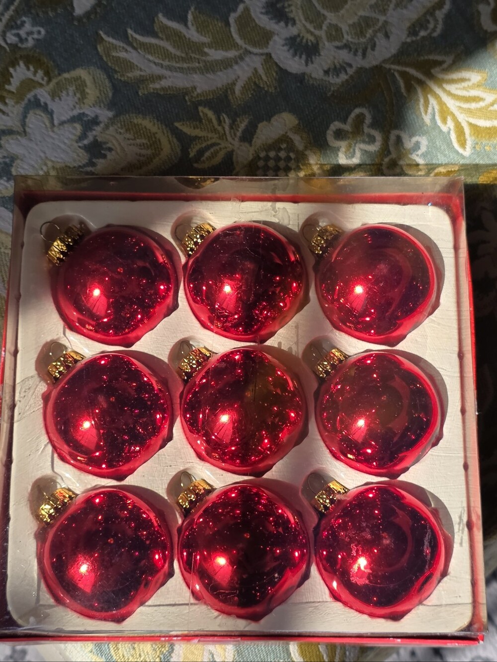 Yule Rite Red Glass Ball Christmas Ornaments Set of 9